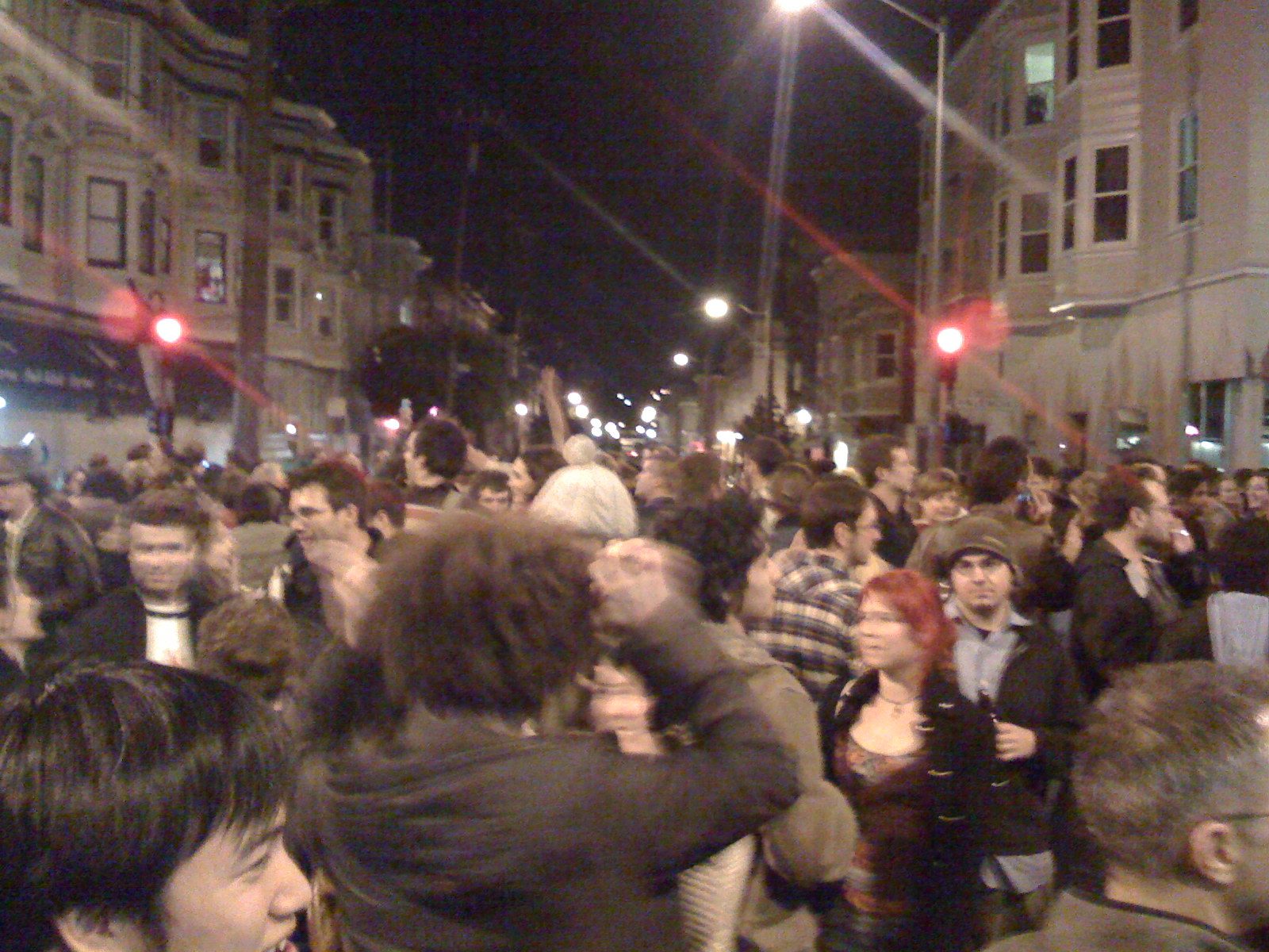 Partying in the intersection of 19th st. and Valencia.  Traffic was blocked in all four...